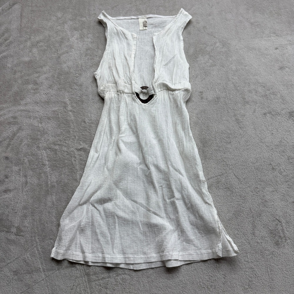 Francesca's Mini Dress Women Small White Cotton Gauze Boho Detail V-Neck Summer